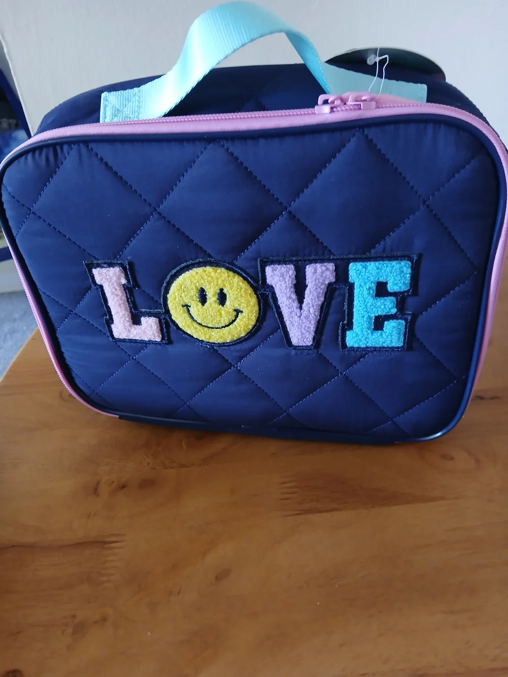 Kids Navy Quilted Lunch Tote with Colorful 